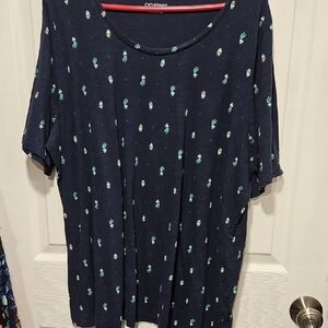 Catherines Dark Blue Tee with Cactus Pattern